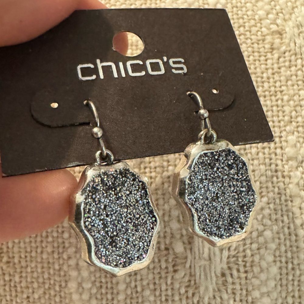 0261-Chico's Silver and‎ Black Textured Earrings